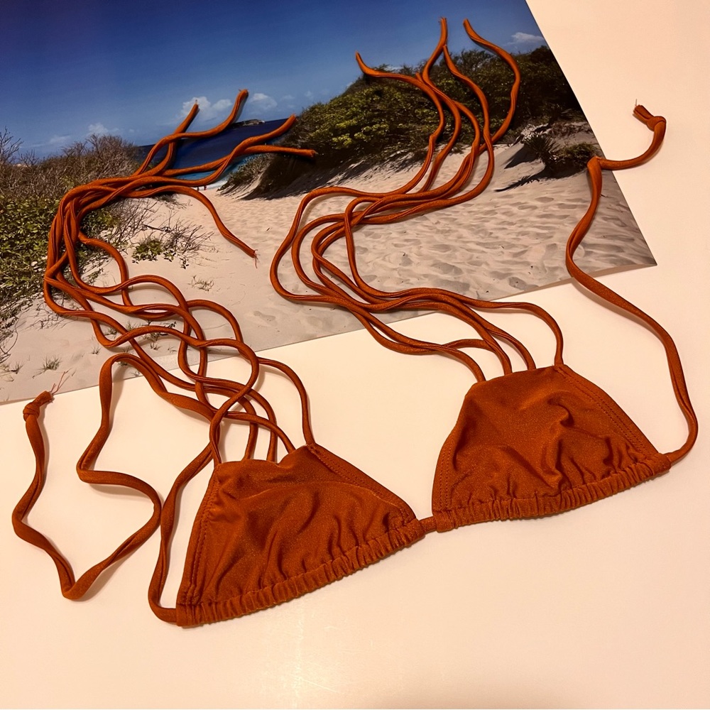 EUC Salt Swimwear Halter Tie String Copper Bikini Top Size XS MADE IN USA 🇺🇸